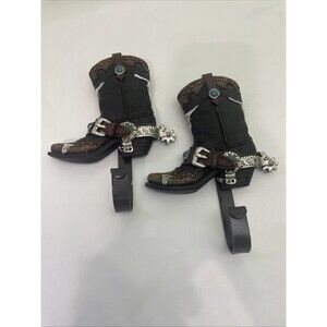 Cowboy Boot Metal Wall Hook Blue Stones